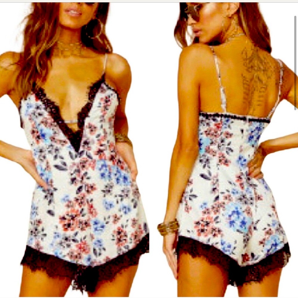 Cecelia Lace Trim Floral Romper by NBD (xs)